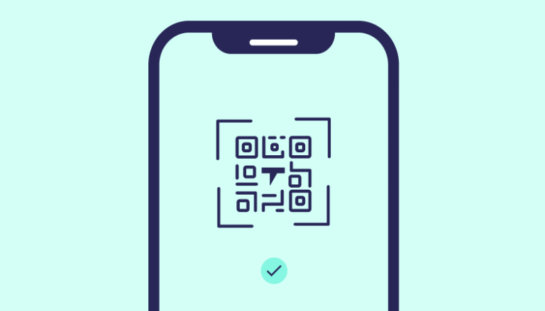 Telefon med qr-kod på och Esim