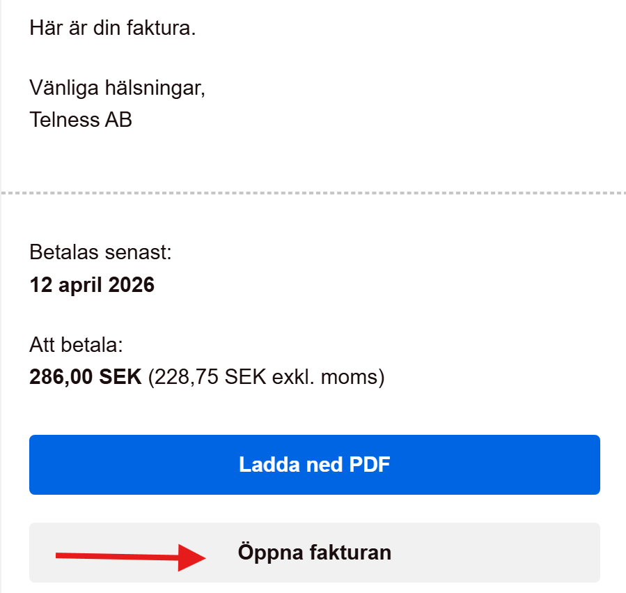 Guide: Kortbetalning - Öppna fakturan