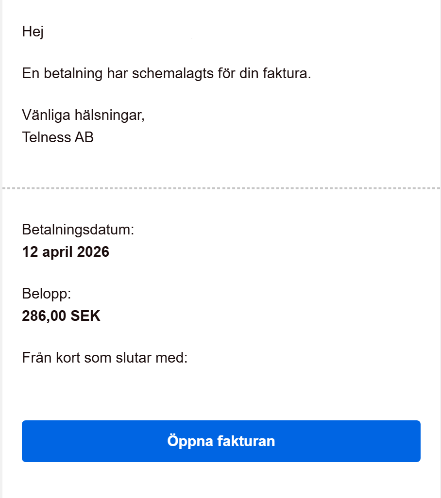 Guide: Kortbetalning - Betalning schemalagd